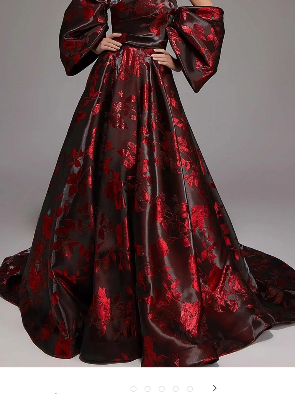 Alyce Paris Red and Black Floral Jacquard Maxi Gown